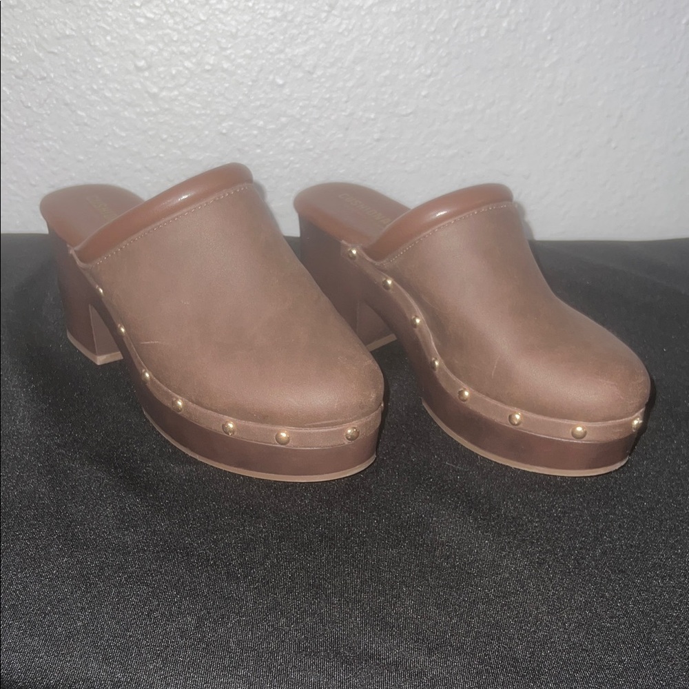 Stylish Brown Mules with Gold Accents